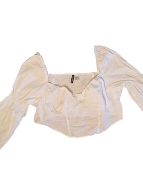 H&M Divided Womens XL White Smocked Bodice Cropped Blouse Boho Milkmaid